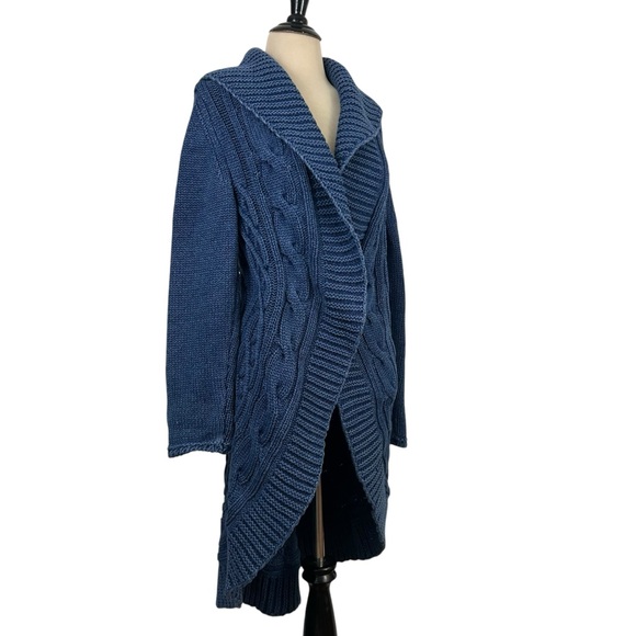 BLUE WILLI'S New Indigo Dyed Duster CARDIGAN SWEATER S Cable Knit Chunky Artsy - Picture 3 of 16